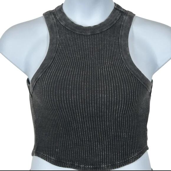 Forever 21 Ribbed Cropped Waffle Knit Muscle Tank Grey Black Size Small - Picture 4 of 11